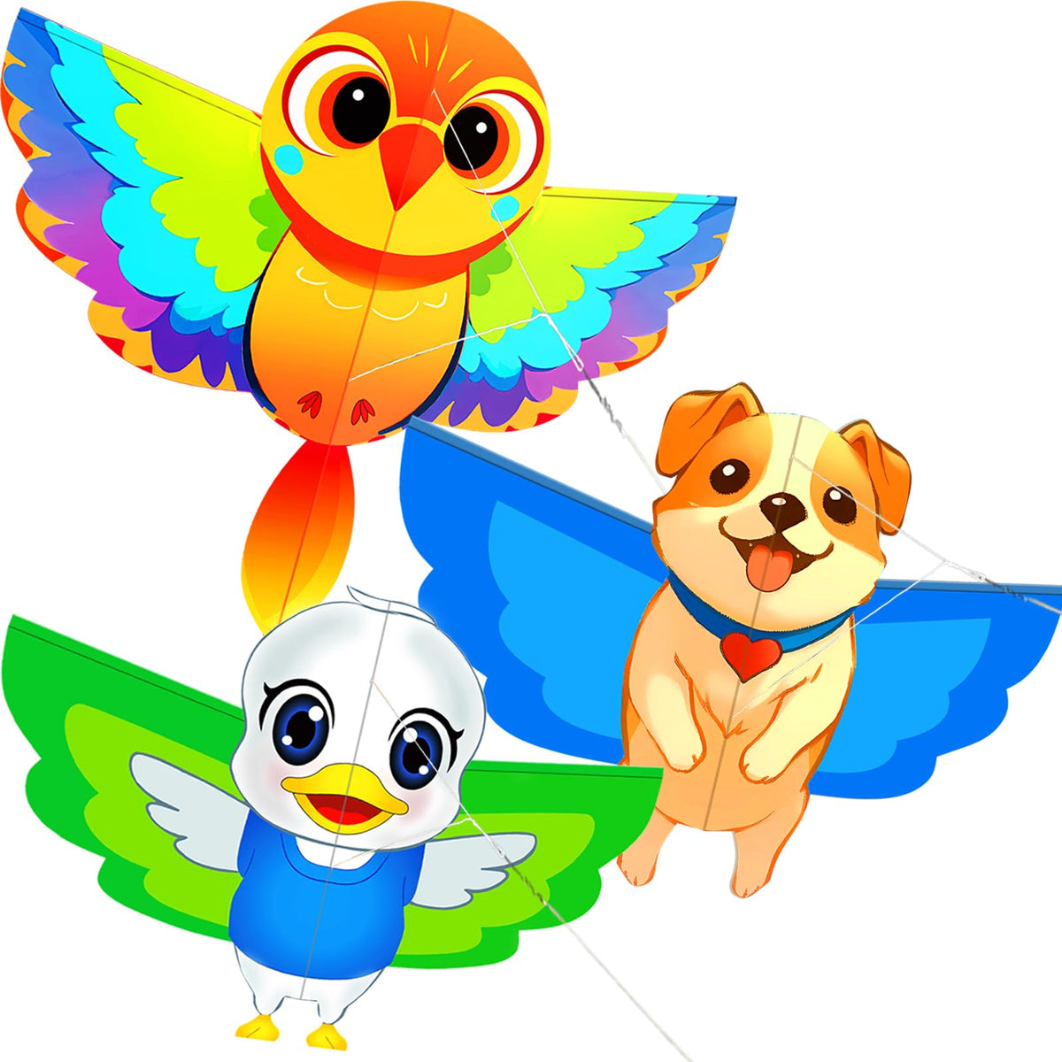 Hengda 3 pack animal kites bird dog duck set