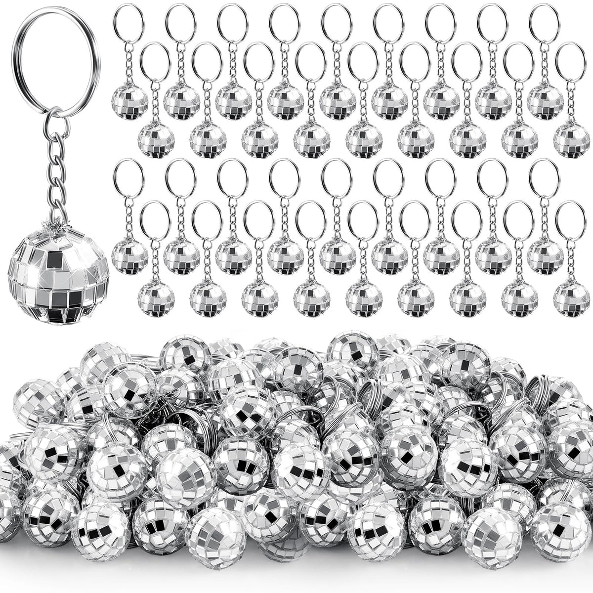 Henoyso 96 Pcs mini disco ball keychains bulk 0.8 inch diameter