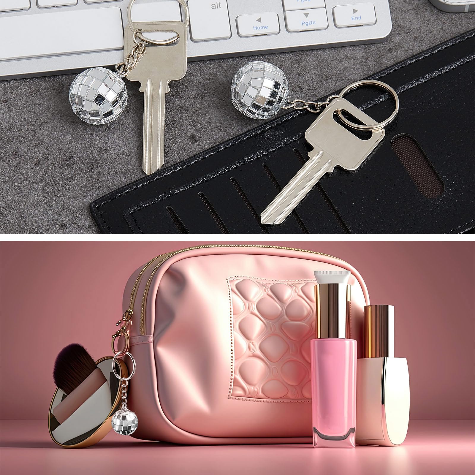 Disco ball keychain interior foam core lightweight design