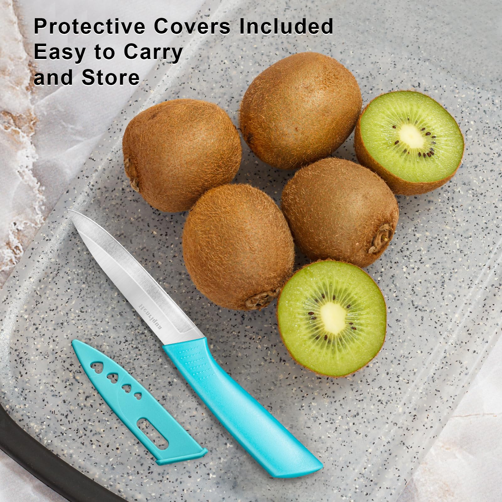 Henriqua paring knife set with covers and handles