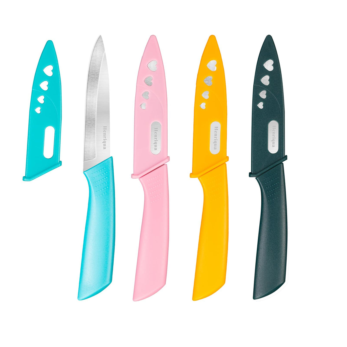 Henriqua paring knife set of 4 blue handle with cover