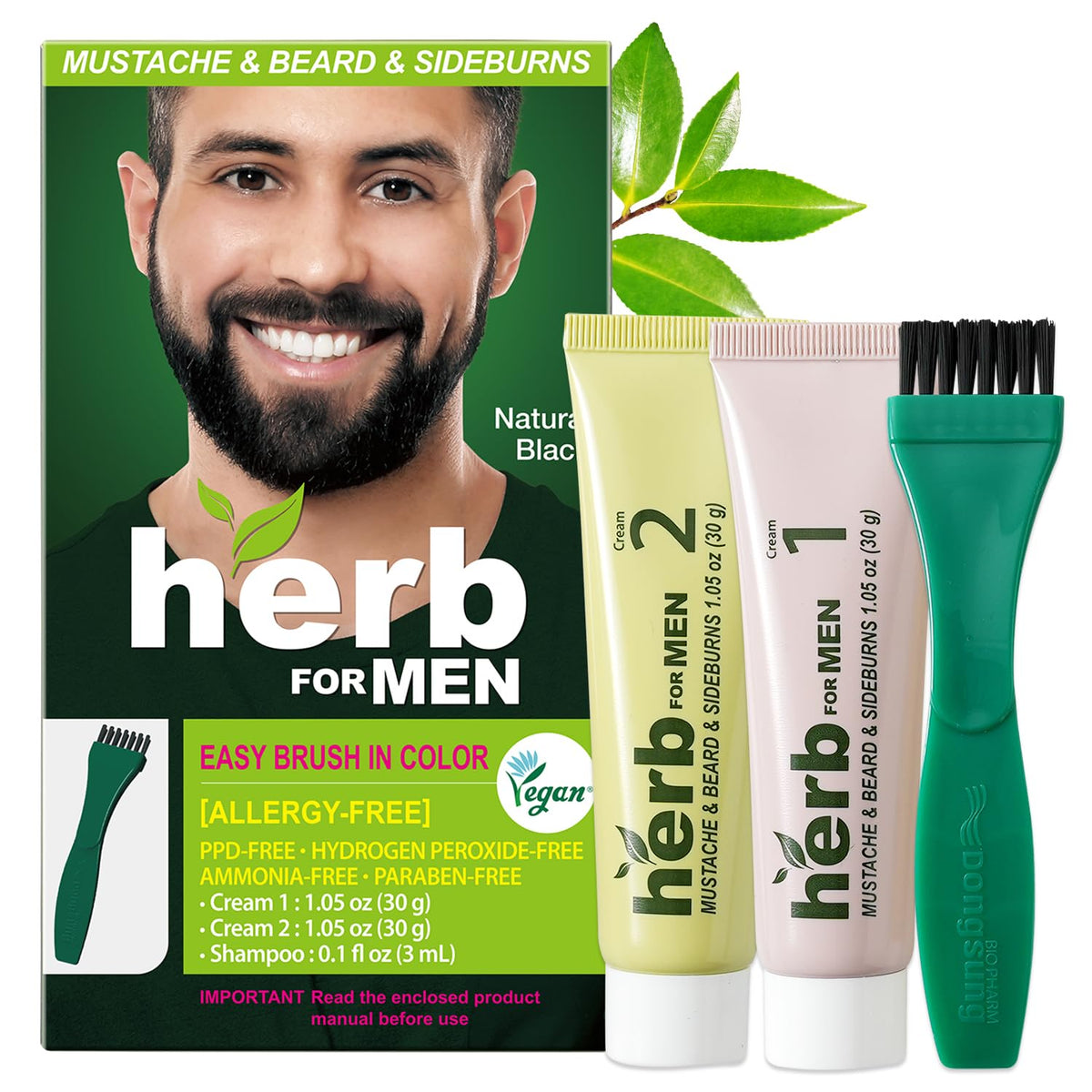 Herb for Men Mustache & Beard Dye Natural Black 1 Pack product image