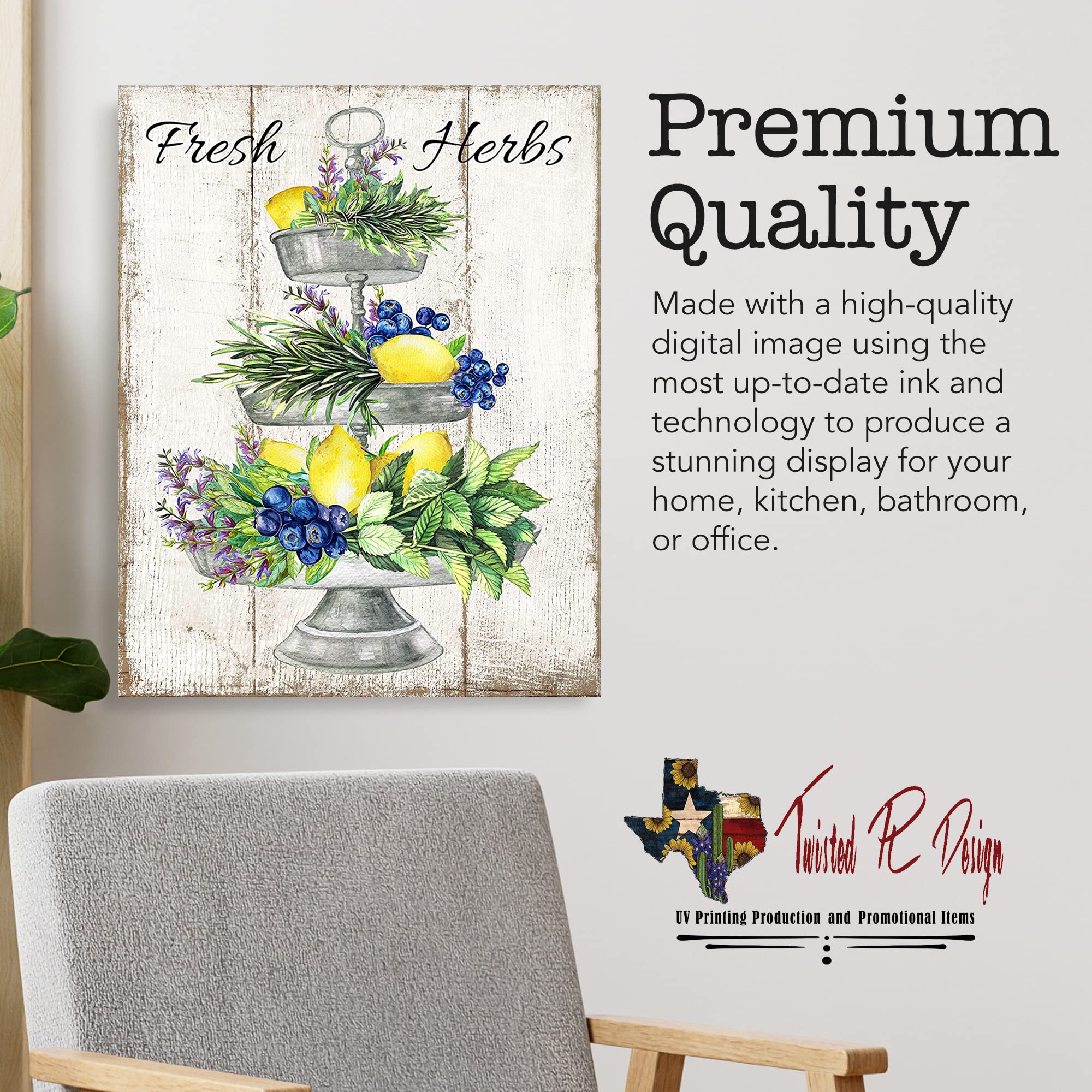 Lemons and fresh herbs design wall art detail