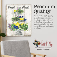 Lemons and fresh herbs design wall art detail
