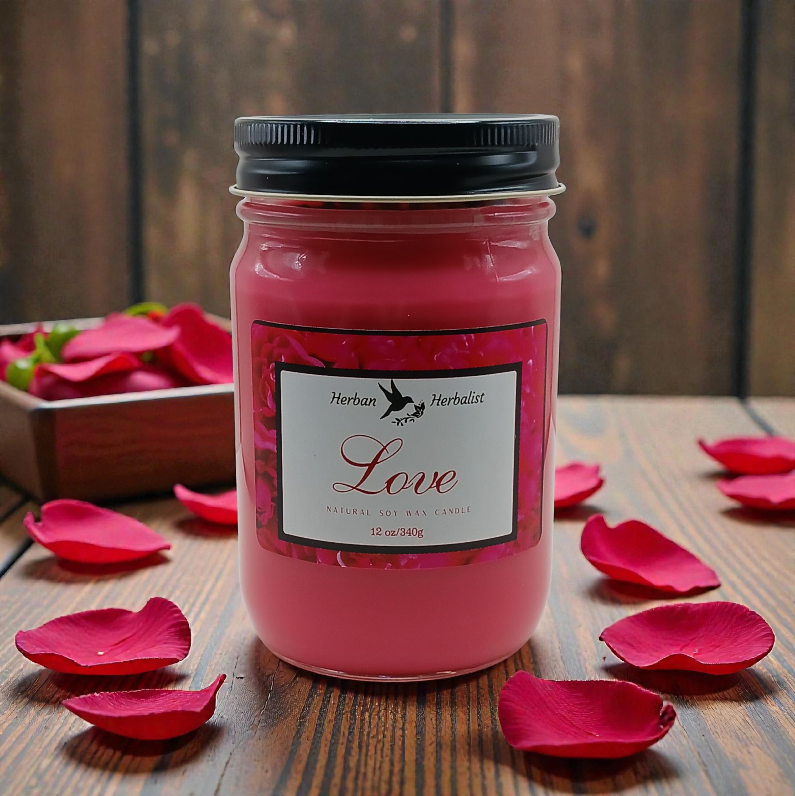 Herban Herbalist rose candle with single cotton wick and dried flowers