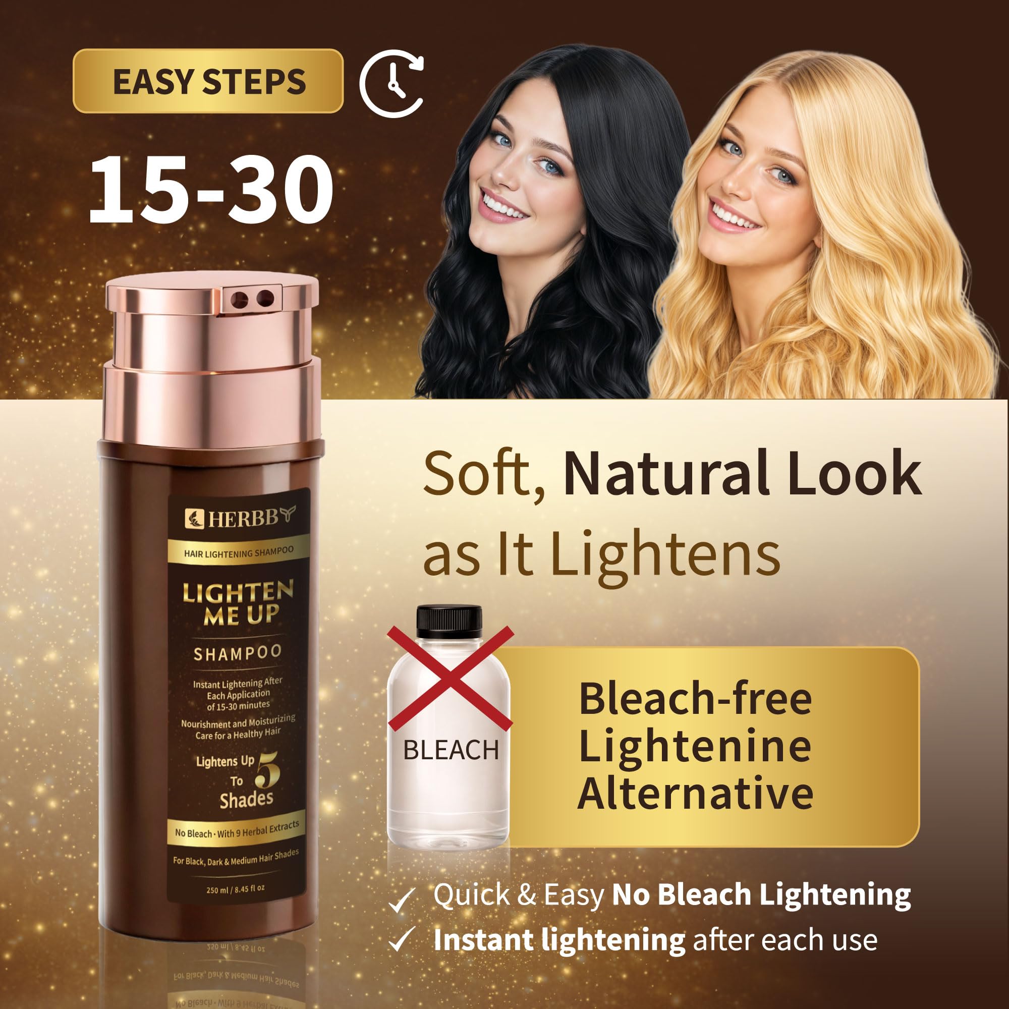 Dry hair application of HERBBY Hair Lightening Shampoo