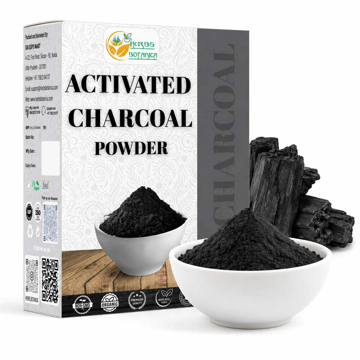 Herbs Botanica activated charcoal powder 2 oz packaging