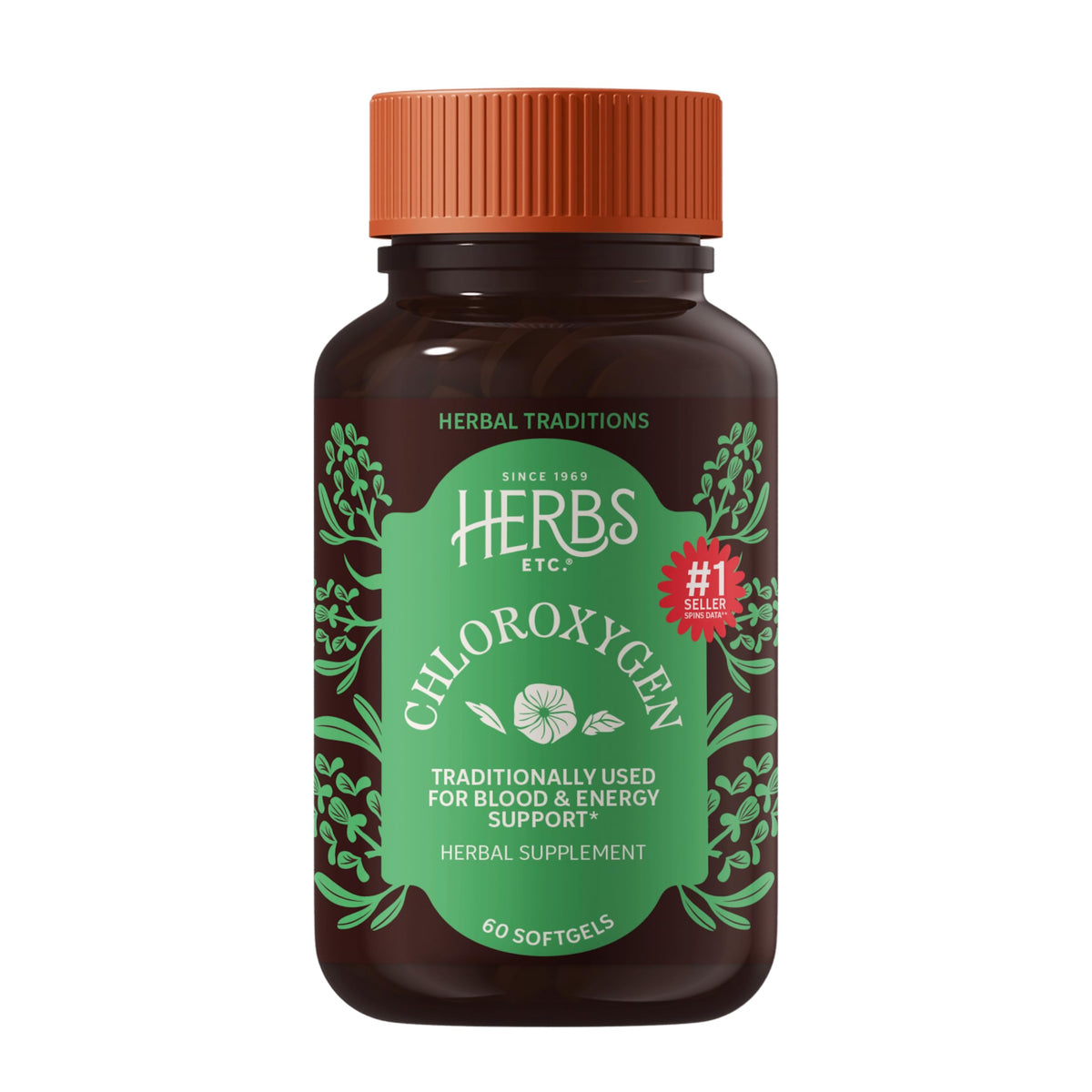 Herbs, Etc ChlorOxygen softgels bottle label