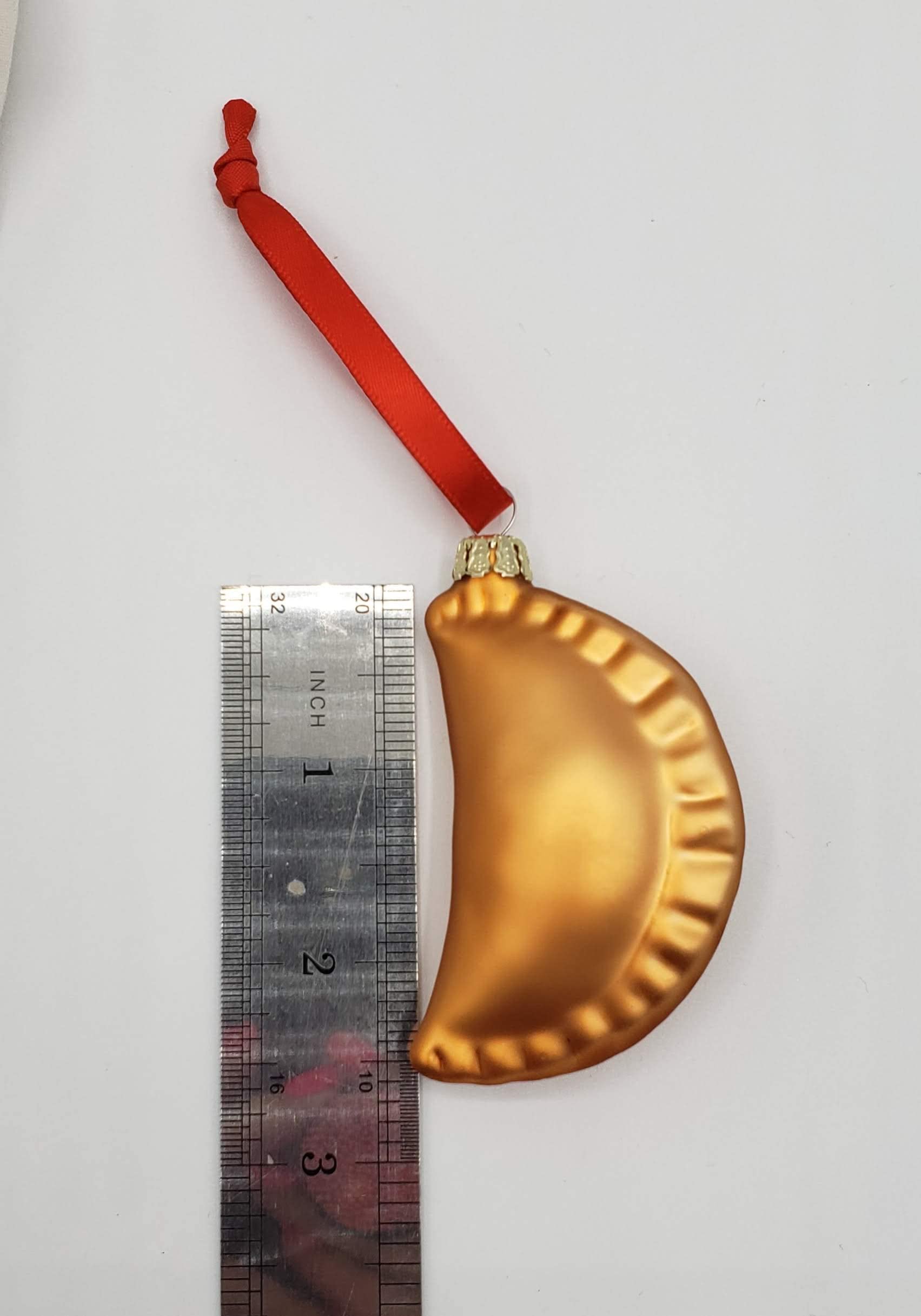 Handmade glass Christmas ornament pierogi in bronze