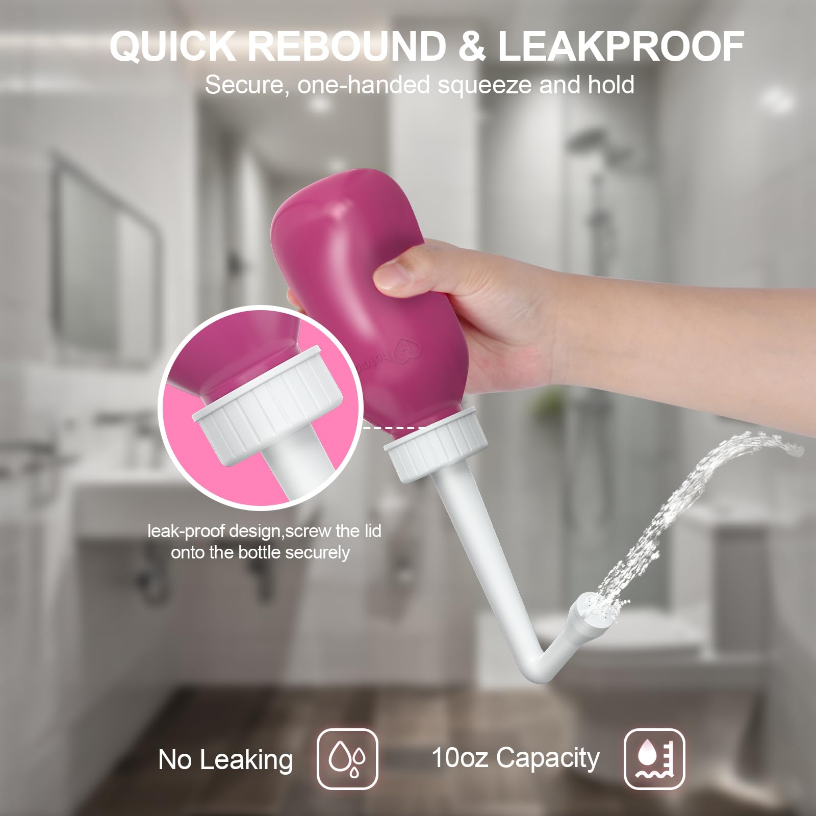 Leak-proof 10 oz peri bottle with 12-hole nozzle