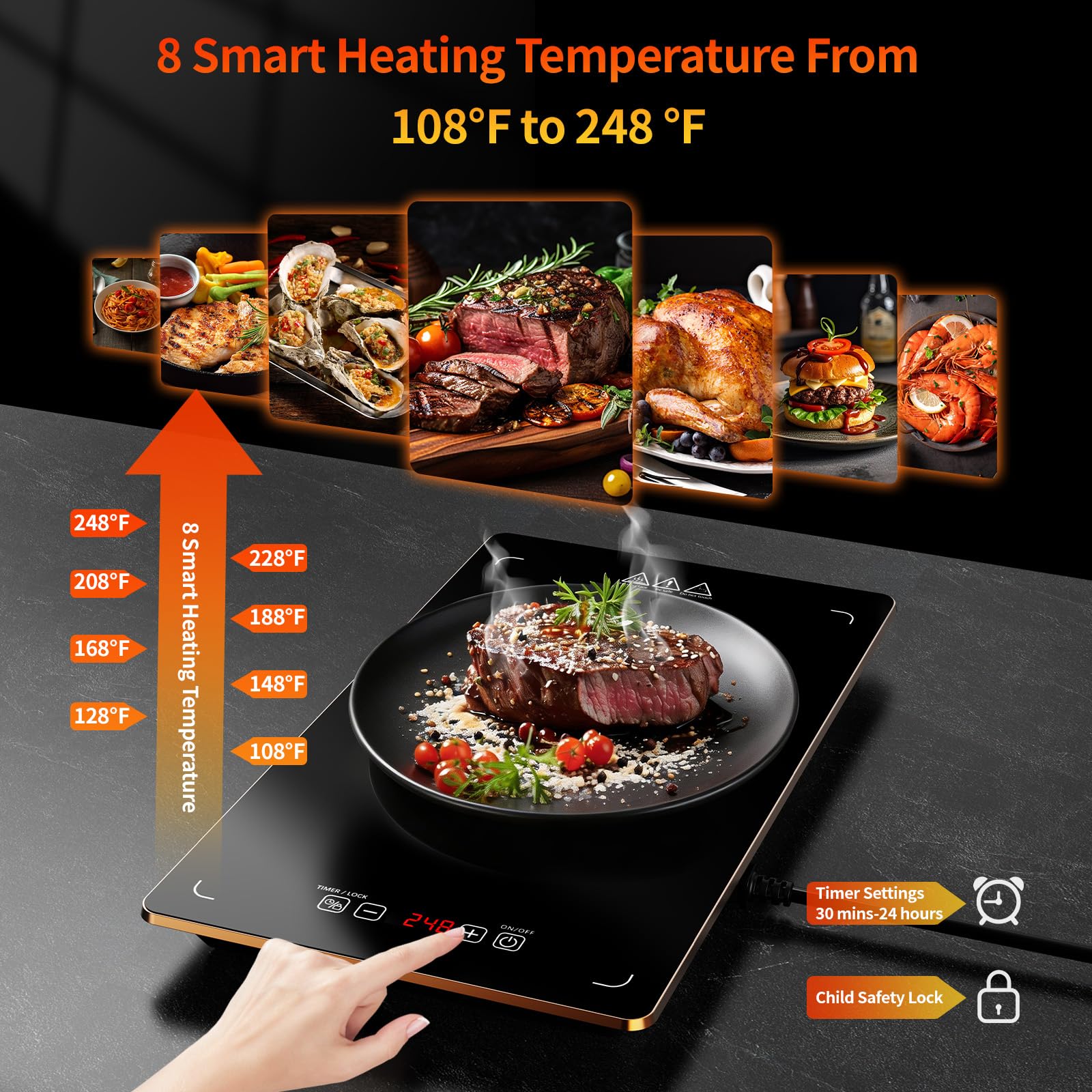 Large 33x15 inch tempered glass warming surface