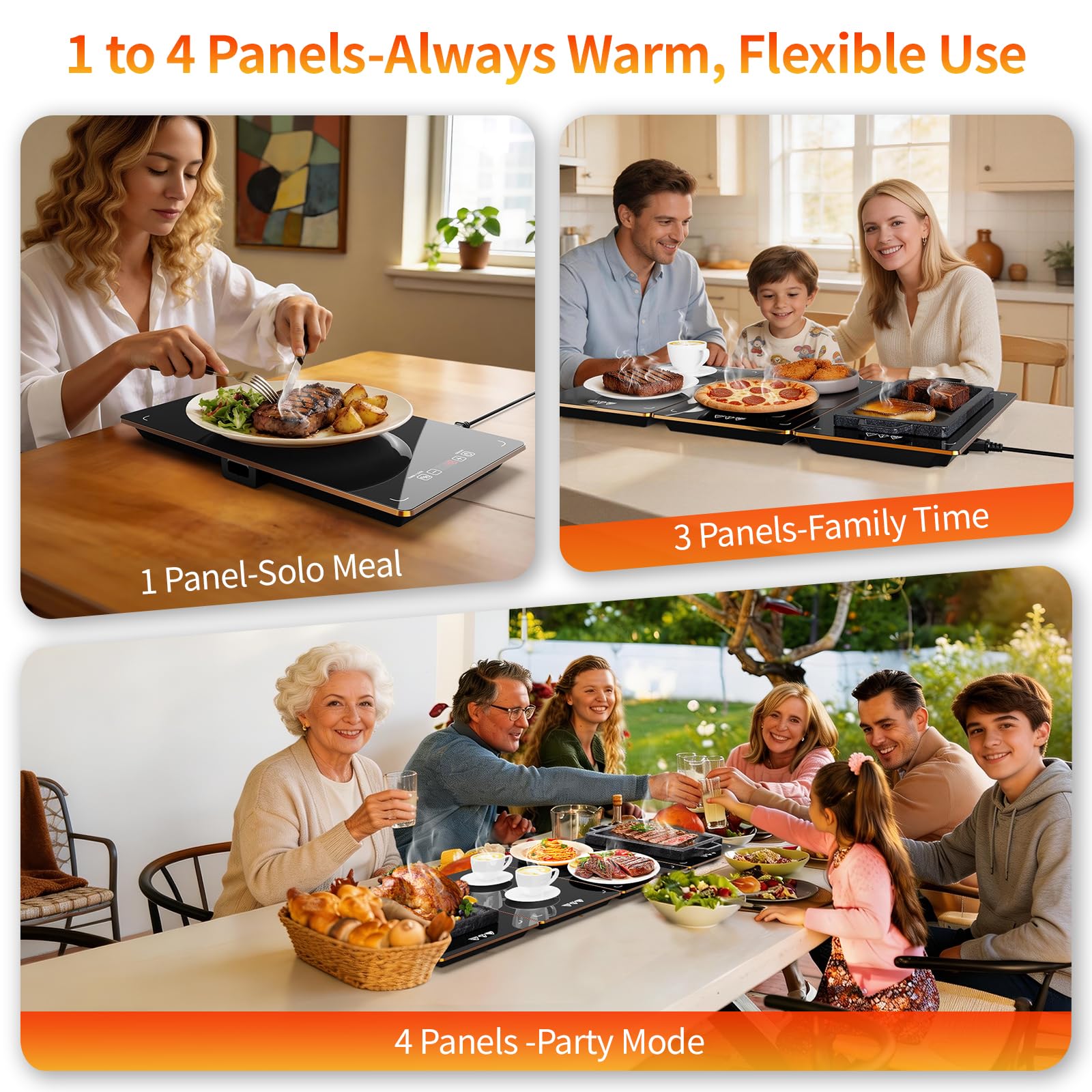 4-in-1 food warmer with detachable panels in use