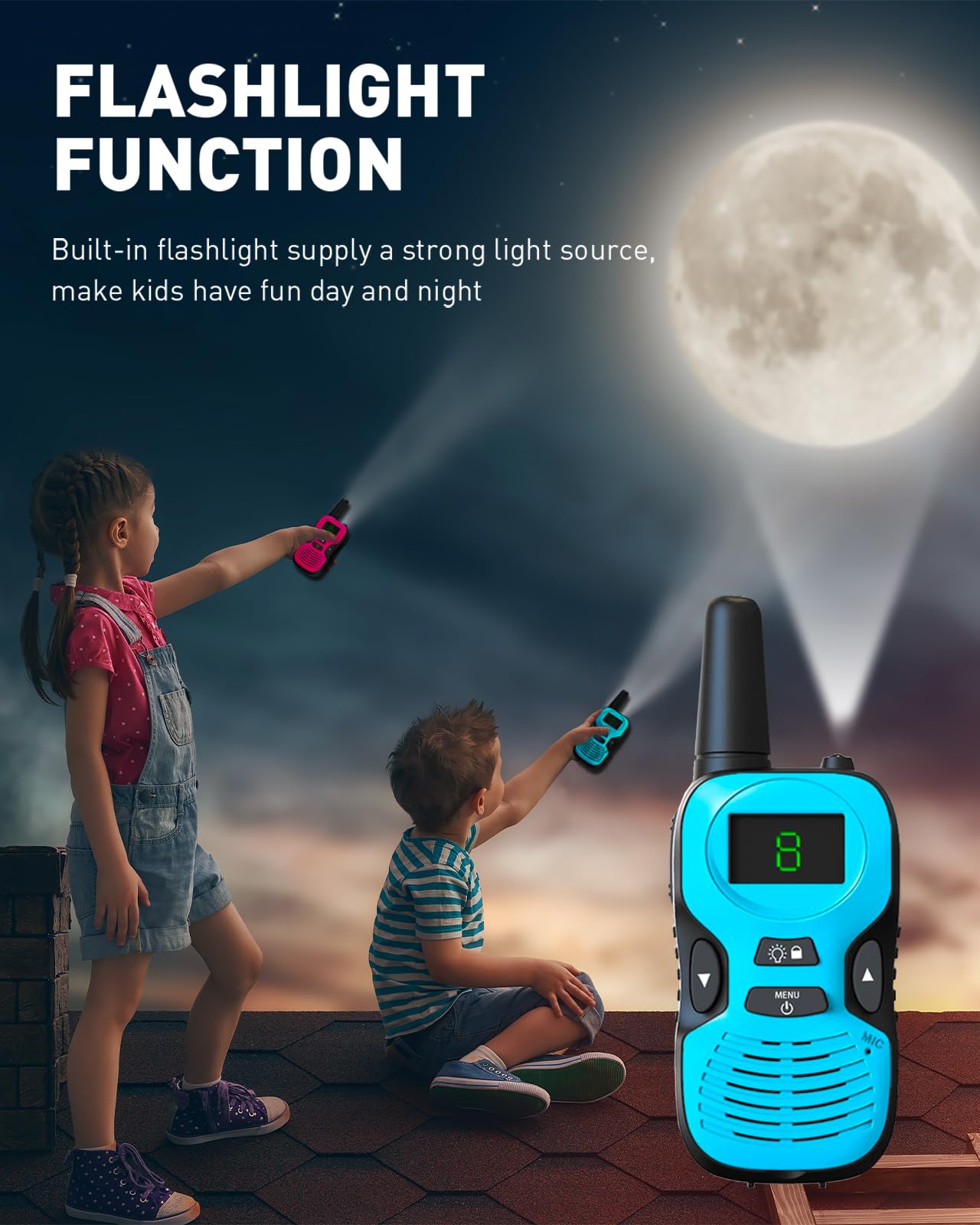 Hetyue kids walkie talkies with channel scanning and privacy LCD