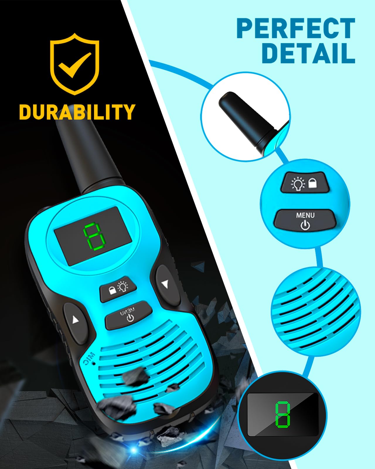 Hetyue kids walkie talkies 4 color shell back view