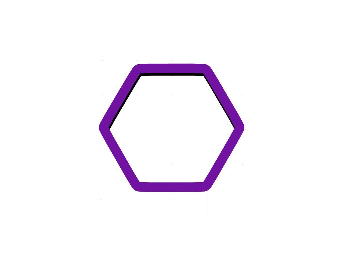 Hexagon Cookie Cutter purple PLA 3D printed size 3.5w x 3.1h