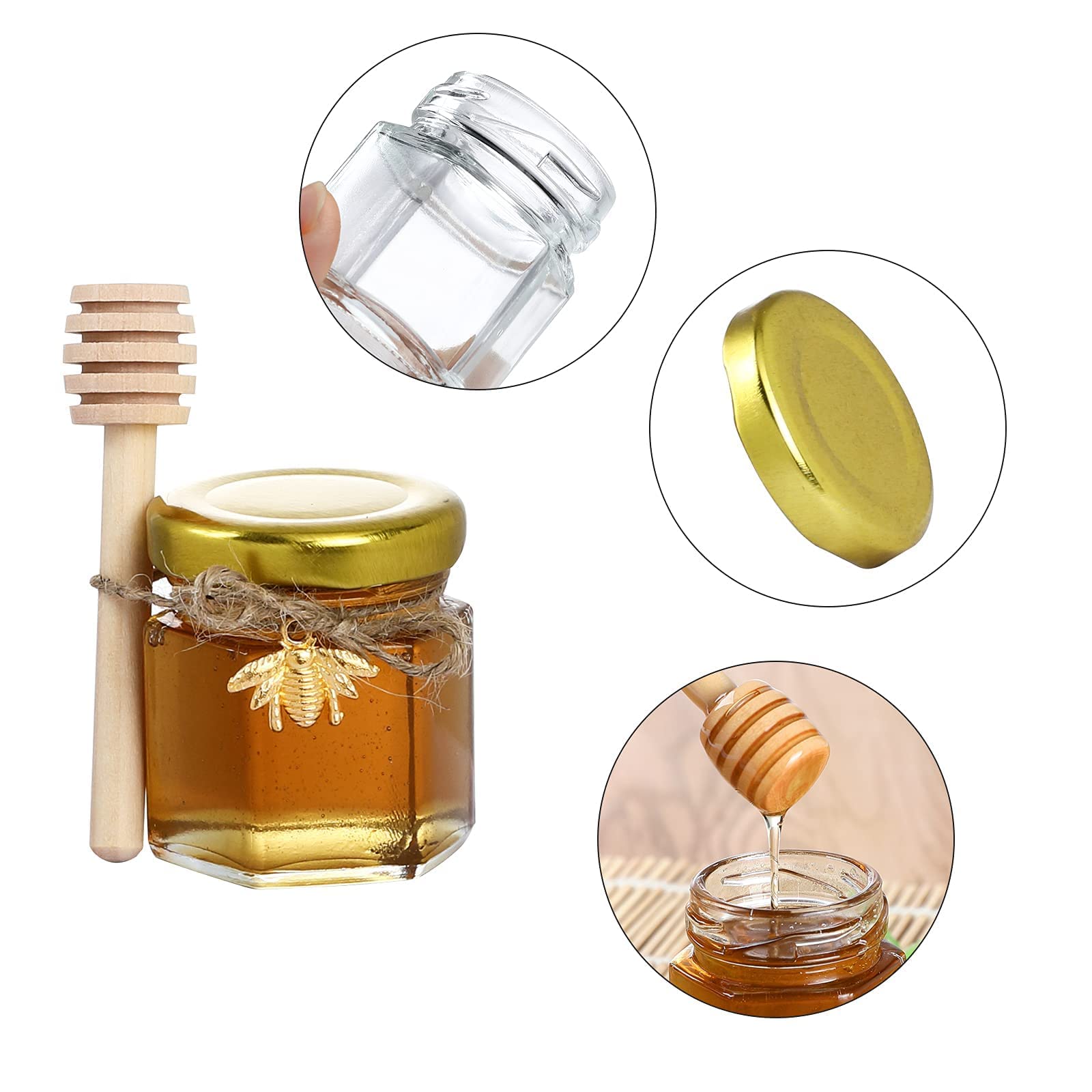 Hexagon mini glass honey jars lids included