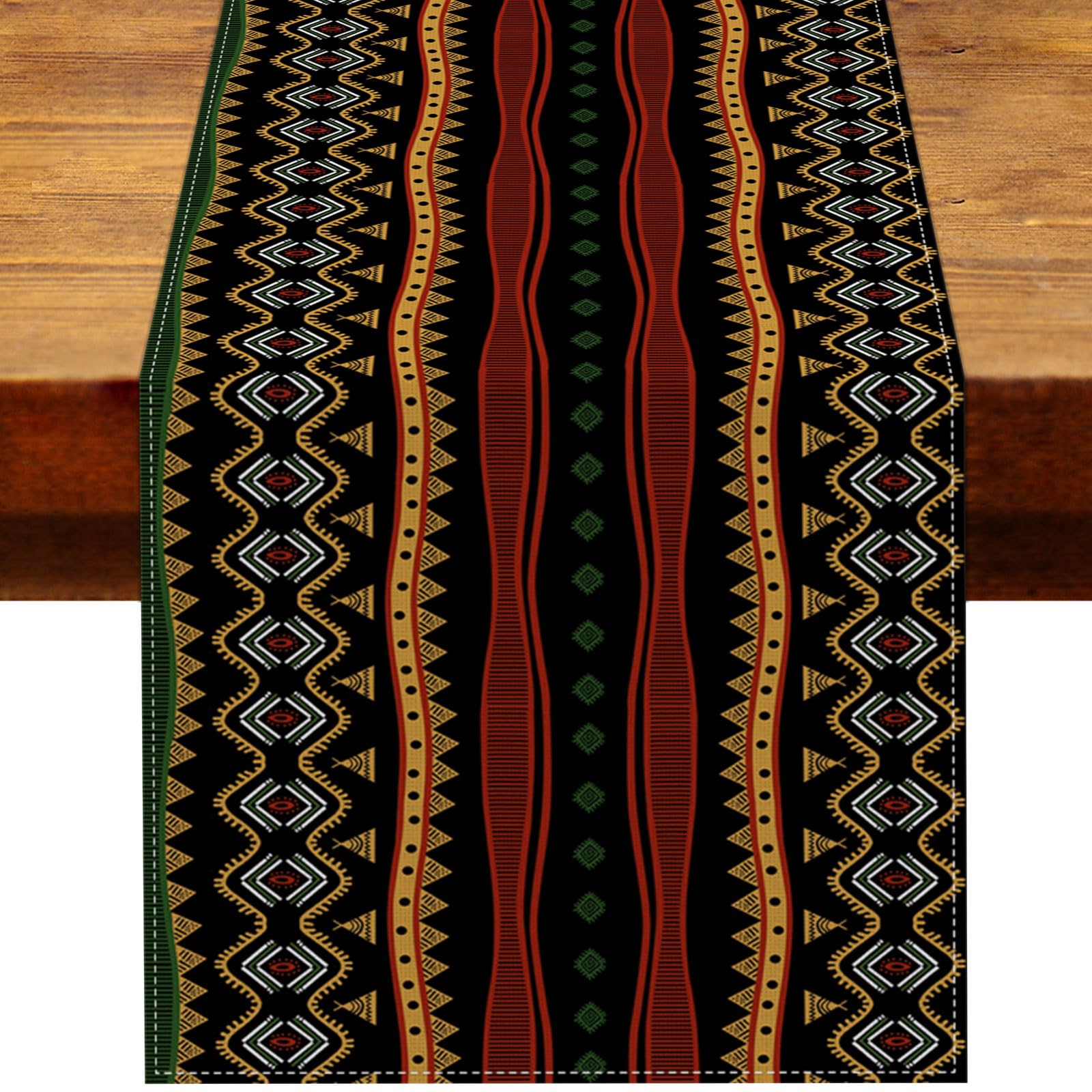 Heyfary African Tribal Table Runner 13x72 inches on table