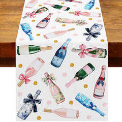 Heyfary champagne table runner laid out on a dining table size 13x72 inches