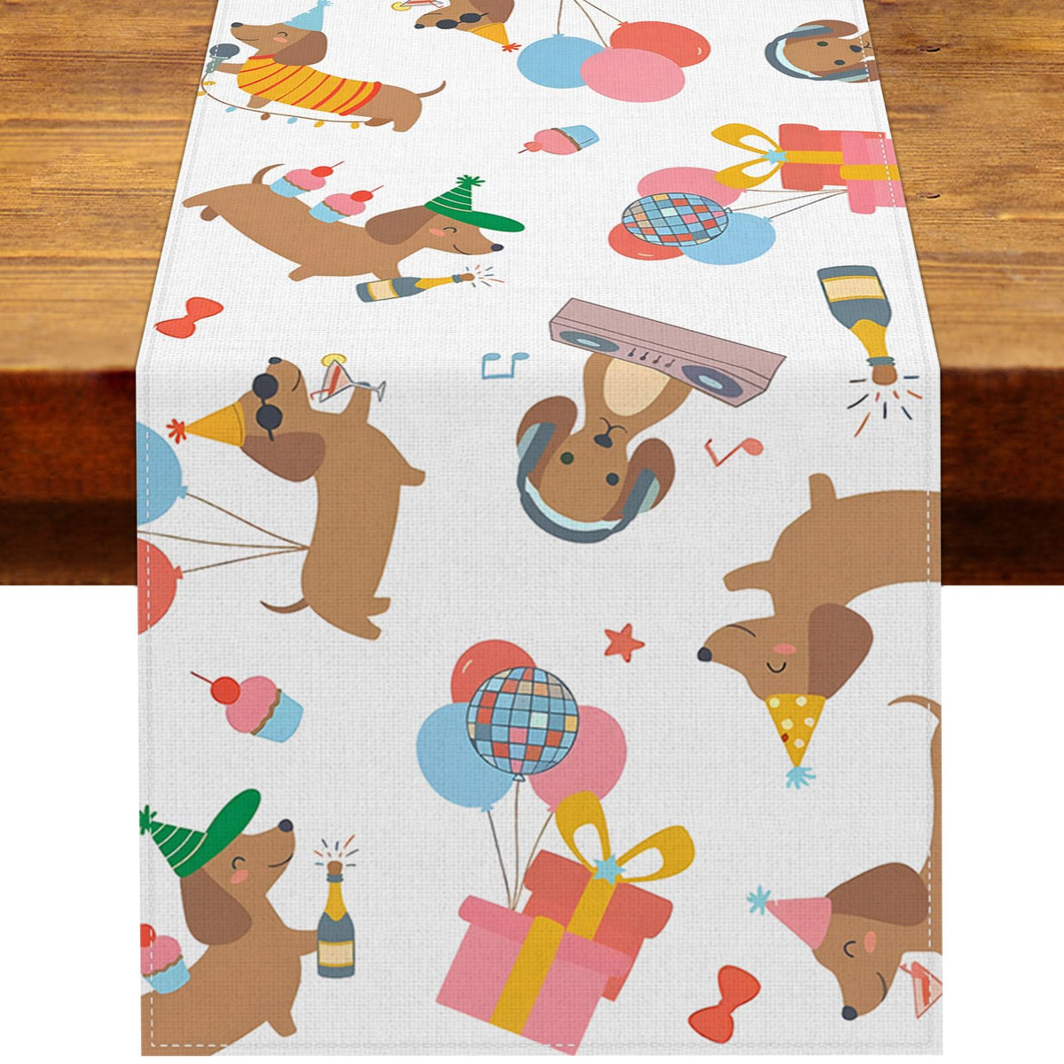 Heyfary dachshund birthday table runner 13 x 72 inches