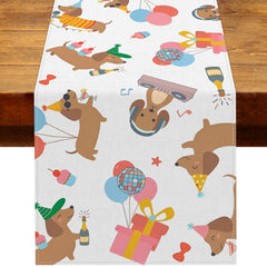 Heyfary dachshund birthday table runner 13 x 72 inches