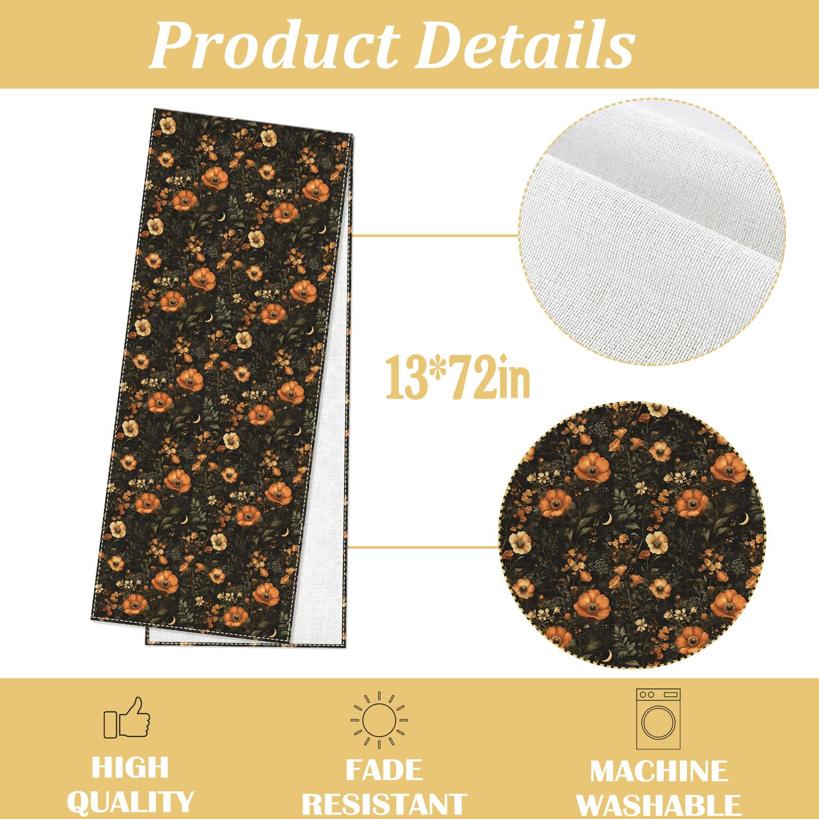 Bright colors and patterns on Gothic Fall Halloween table runner