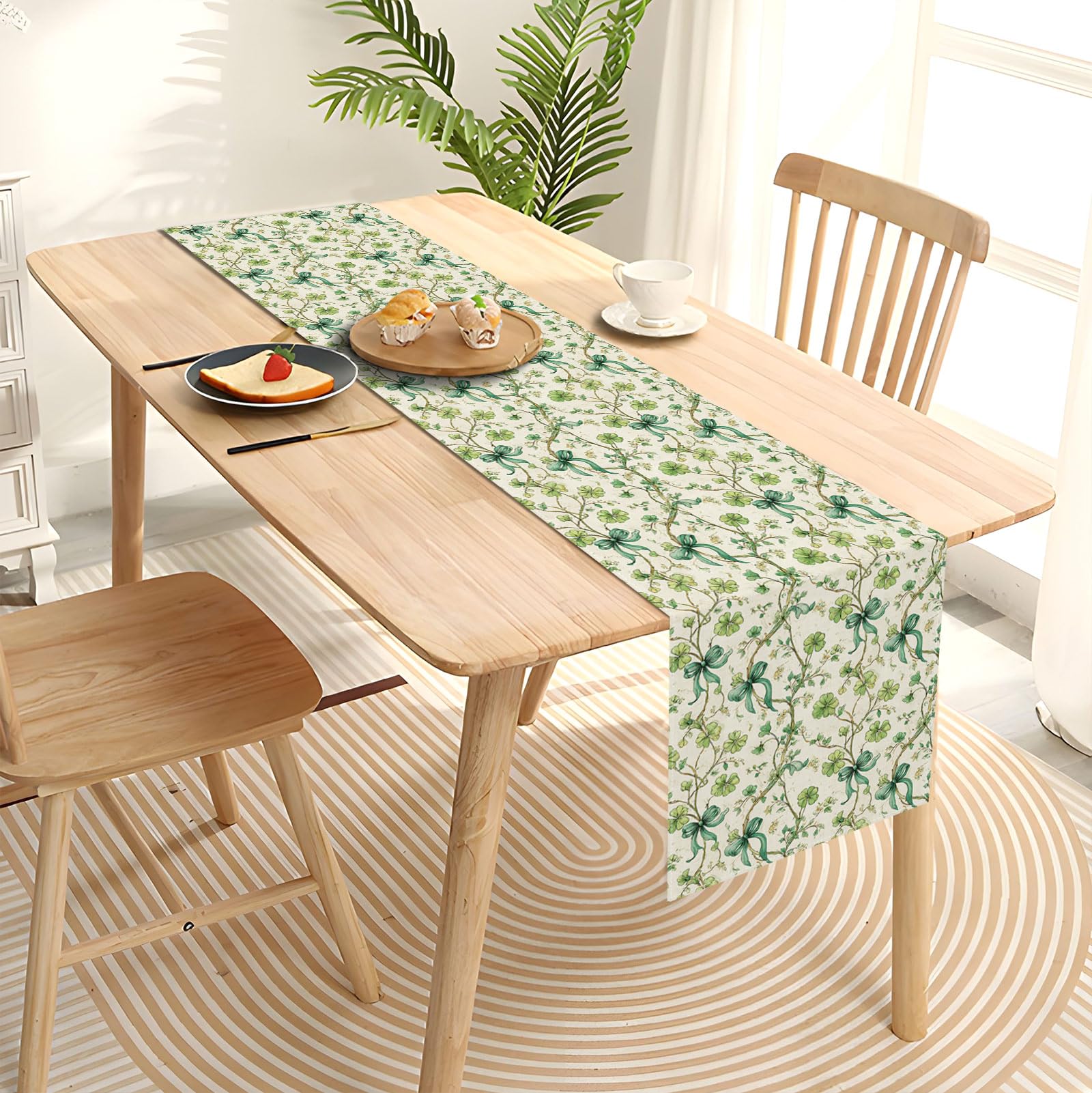 Green shamrock bow design Heyfary table runner