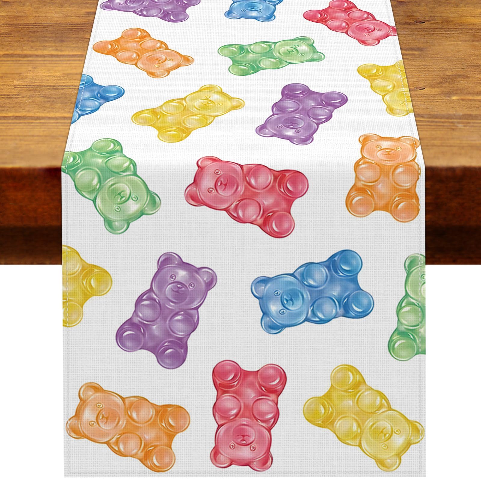 Heyfary gummy candy bear table runner on dining table