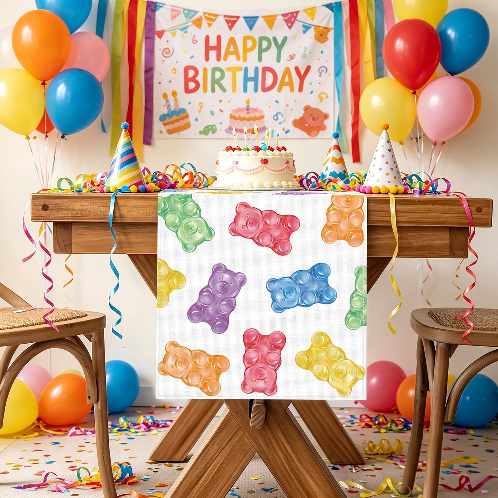 Heyfary gummy candy bear table runner 13x72 inches on display