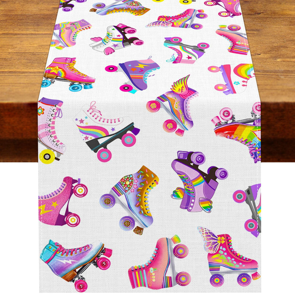Heyfary roller skate table runner bright colors close up