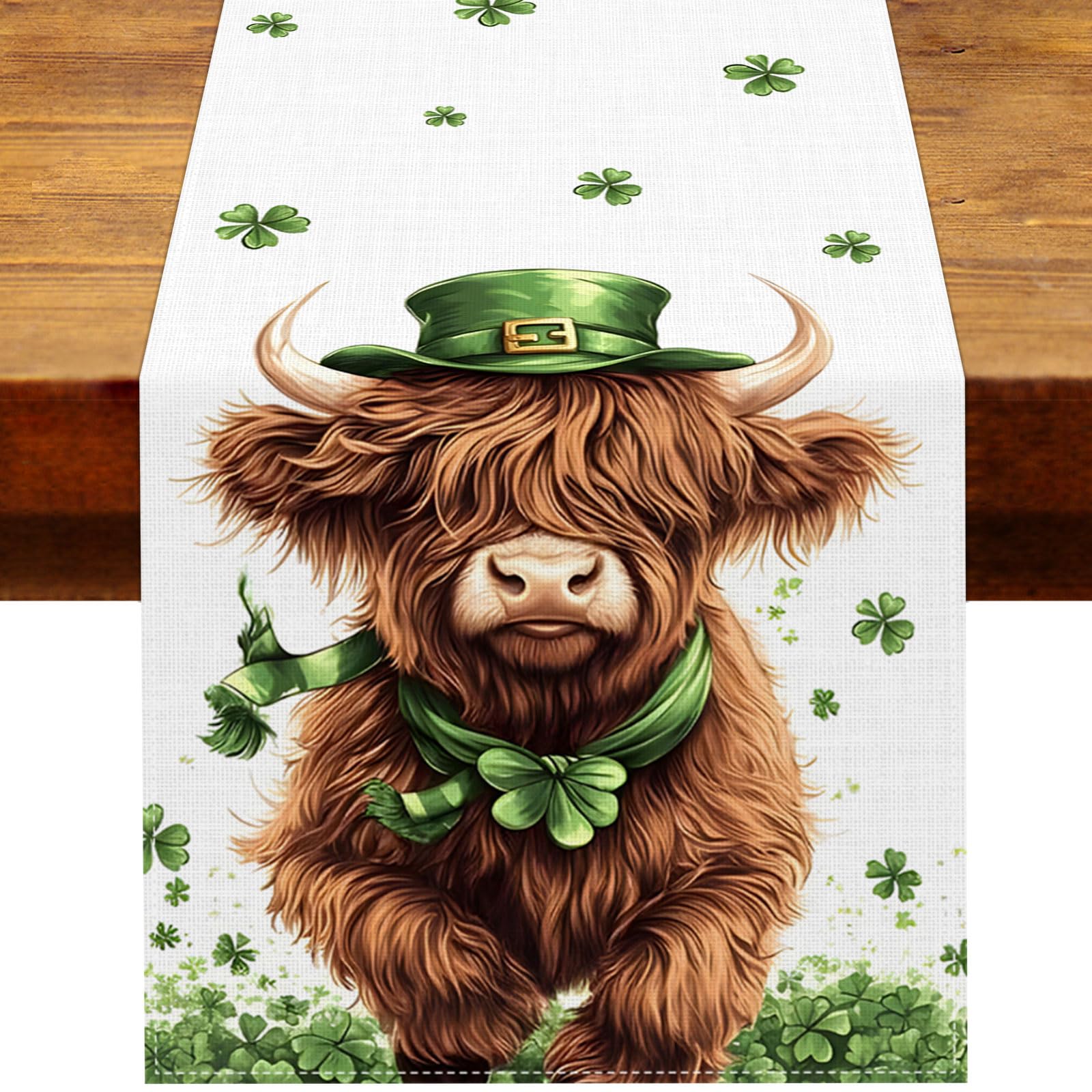 Heyfary St. Patrick's Day Highland Cow table runner 13x72 inches