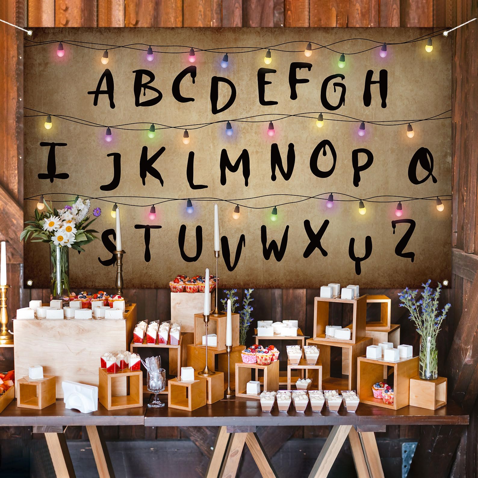 Heyfary Stranger Alphabet Light String 110x180cm Non fading Reusable Backdrop