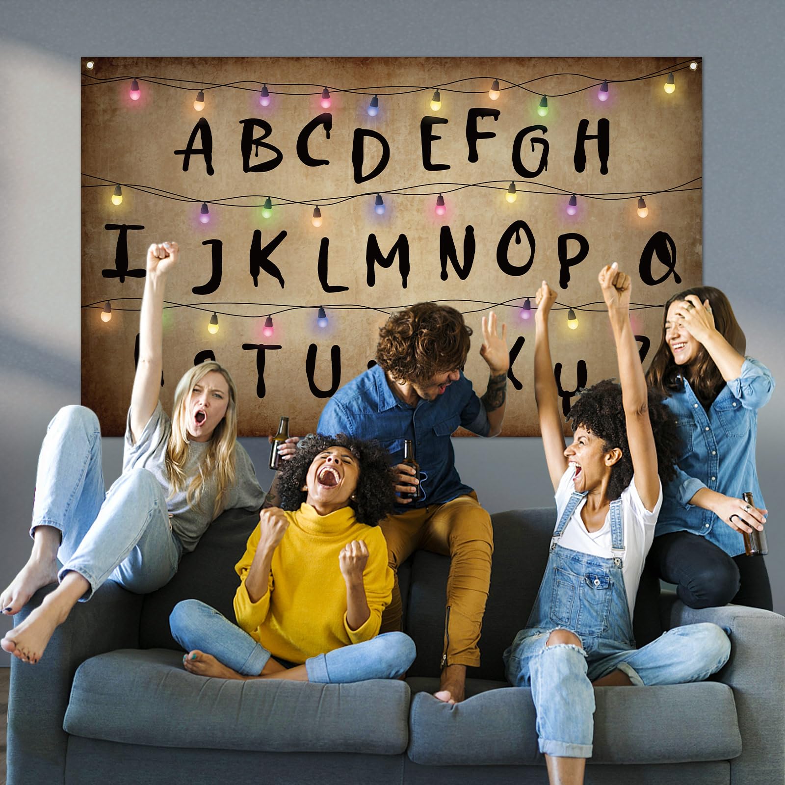 Heyfary Stranger Alphabet Light String Polyester Backdrop with Copper Corner Holes