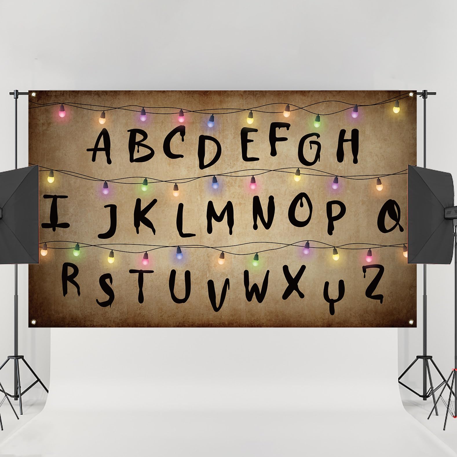 Heyfary Stranger Alphabet Light String Folded Backdrop Ready for Hanging