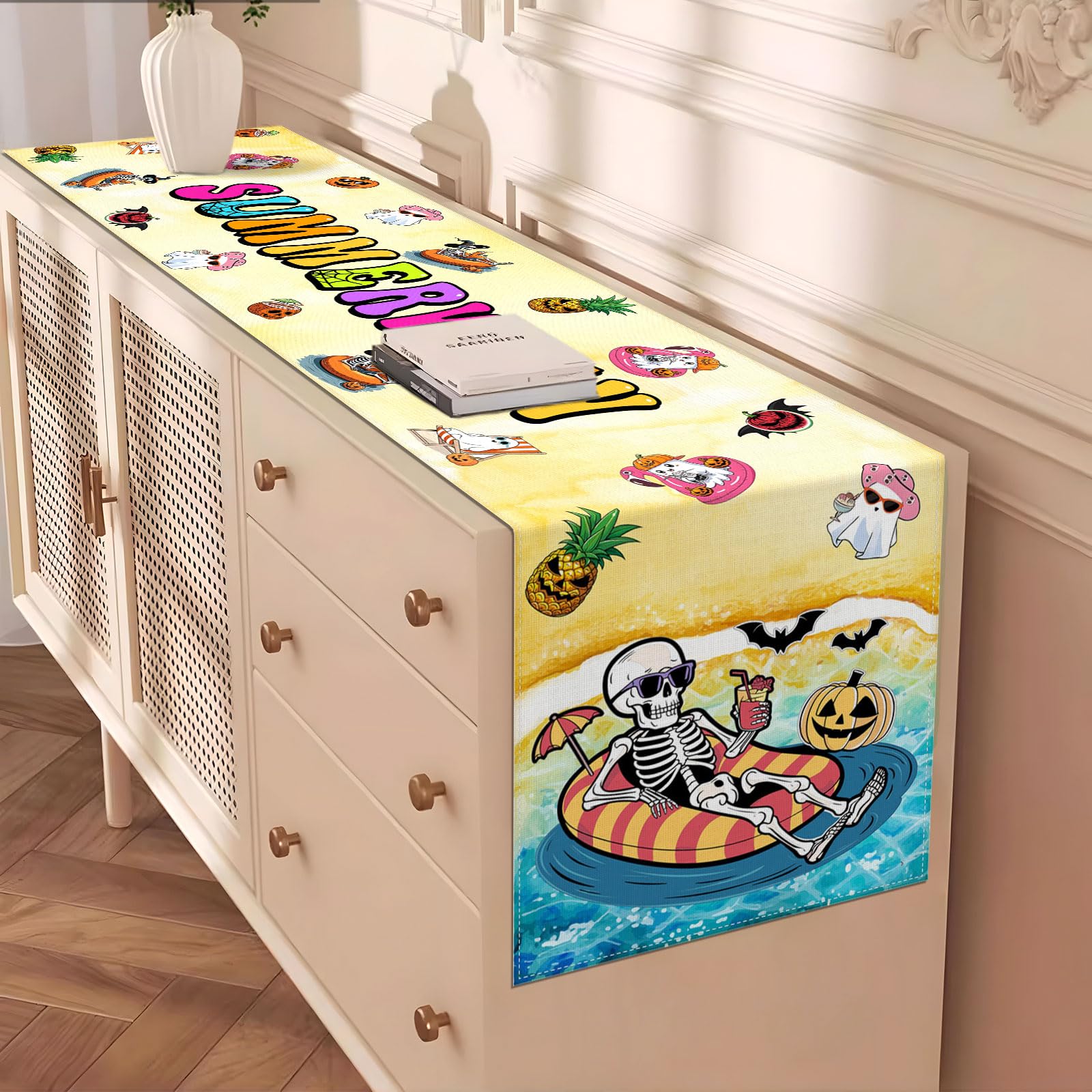Summerween party table runner decorative 13x72 inches