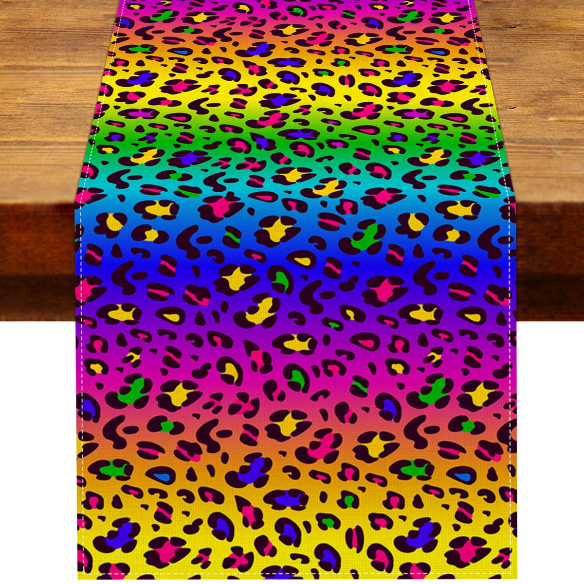 Heyfary Neon Rainbow Leopard Table Runner 13 x 72 inches for 4-6 guests