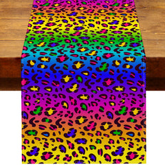 Heyfary Neon Rainbow Leopard Table Runner 13 x 72 inches for 4-6 guests