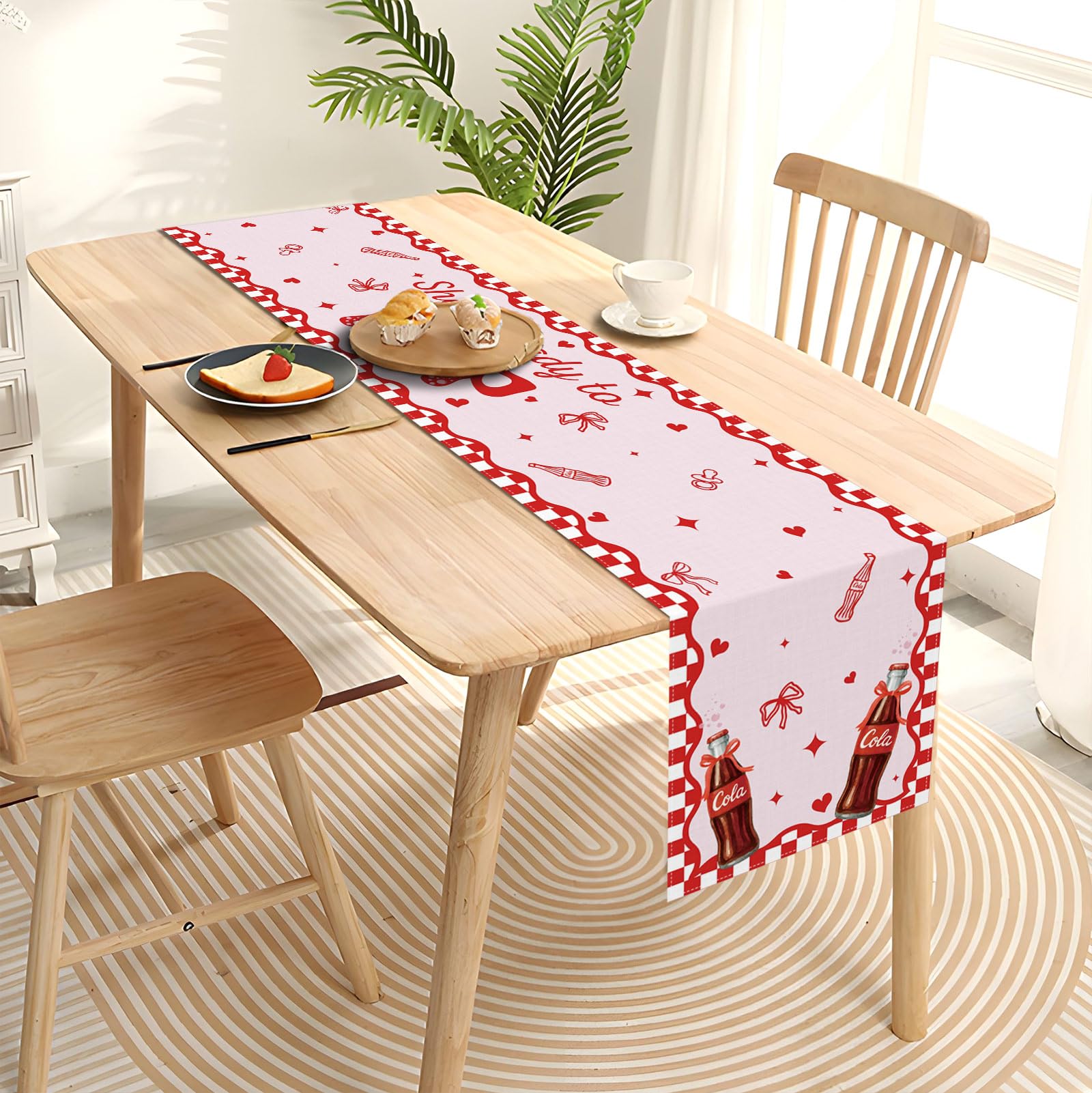 Table runner shown on indoor dining table 13x72