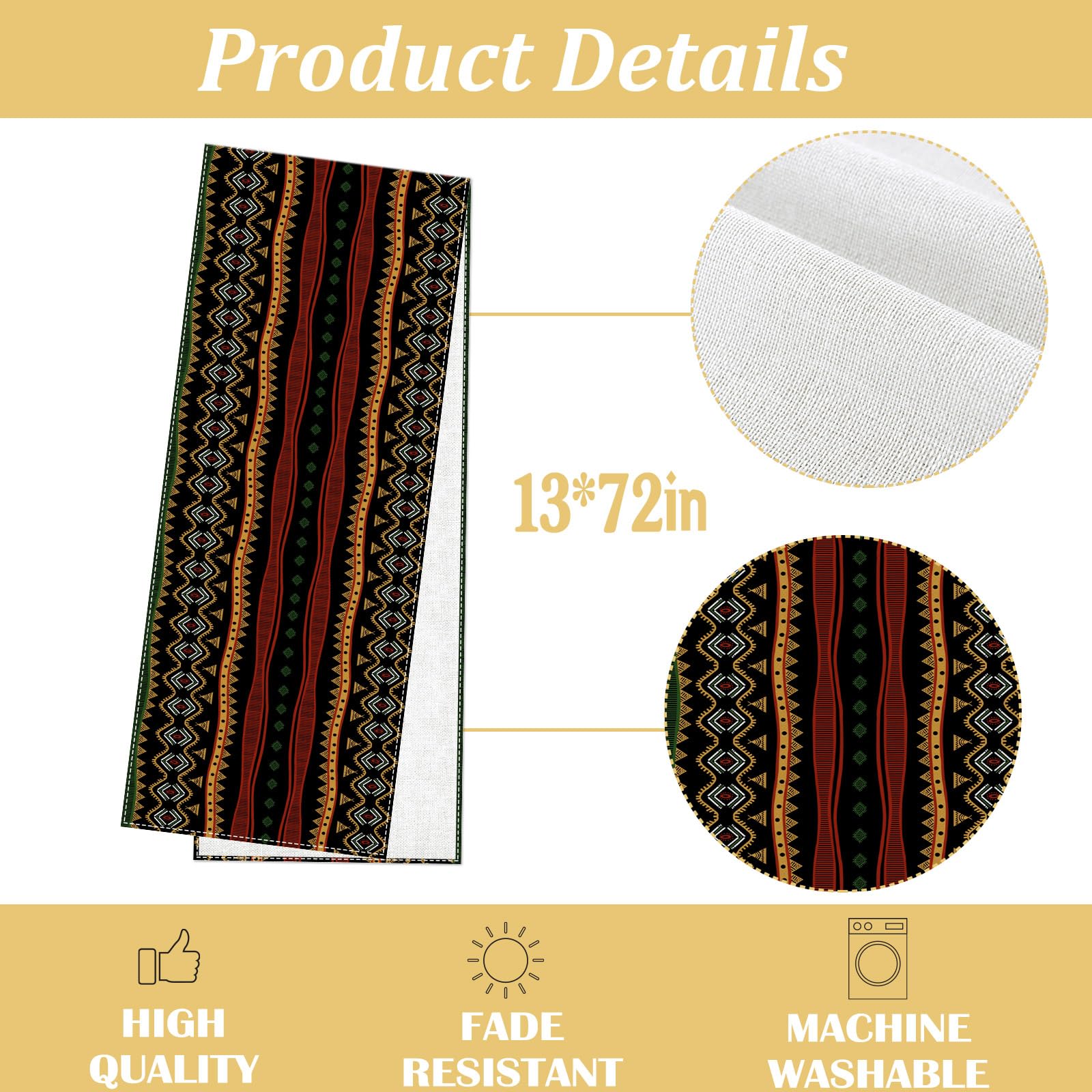 Heyfary vintage geometric table runner for cultural events