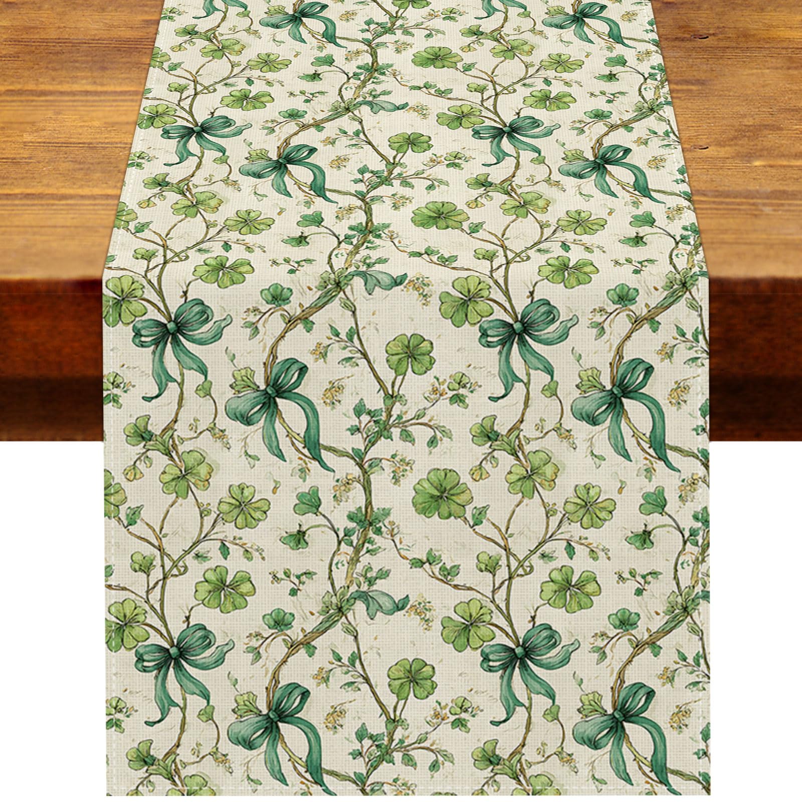 Heyfary vintage St Patrick's Day table runner 13x72 inches on dining table