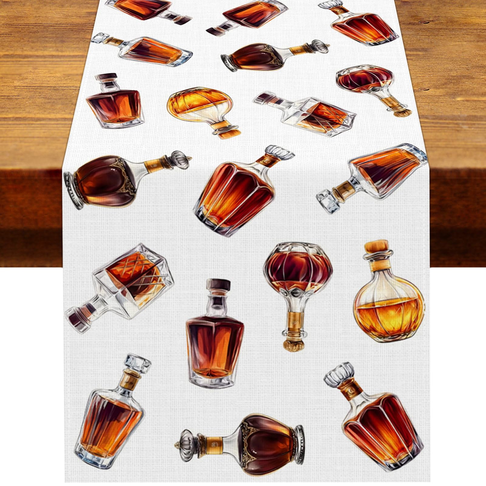 Heyfary whiskey bottle table runner on dining table