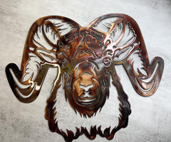 Arizona big horn sheep head metal wall sculpture by HG Artworks 12x15
