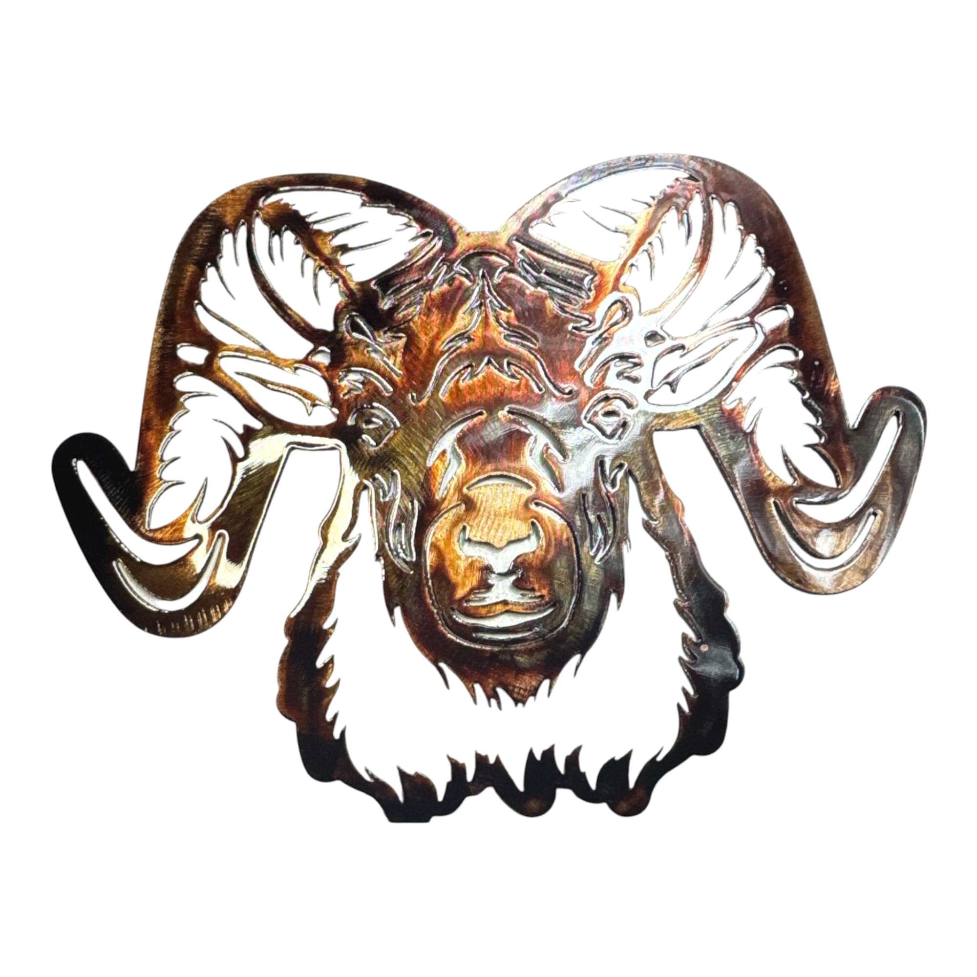 HG Artworks Arizona big horn sheep head metal wall art 12x15 front view