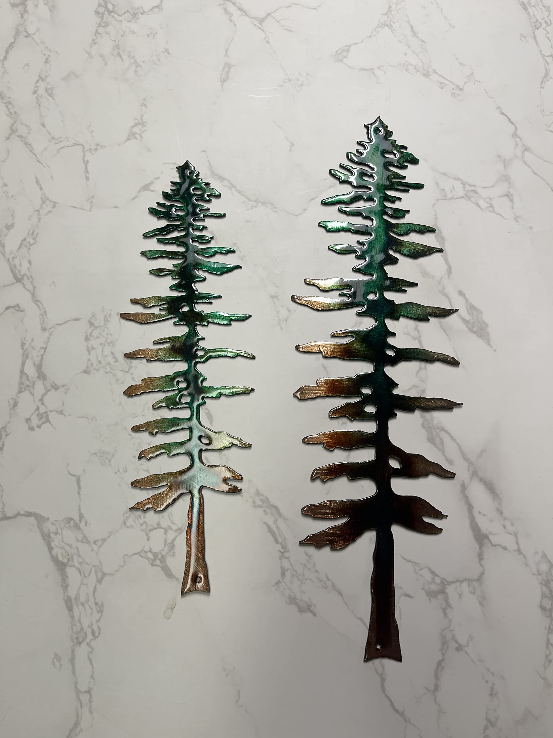 Copper bronzed plated forest tree wall decor with green tinged finish