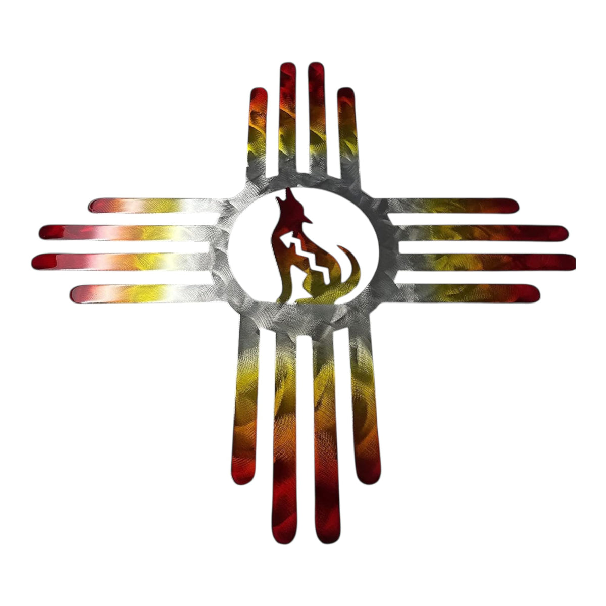 HG Artworks Southwestern Zia with Howling Coyote metal wall art 20 inch