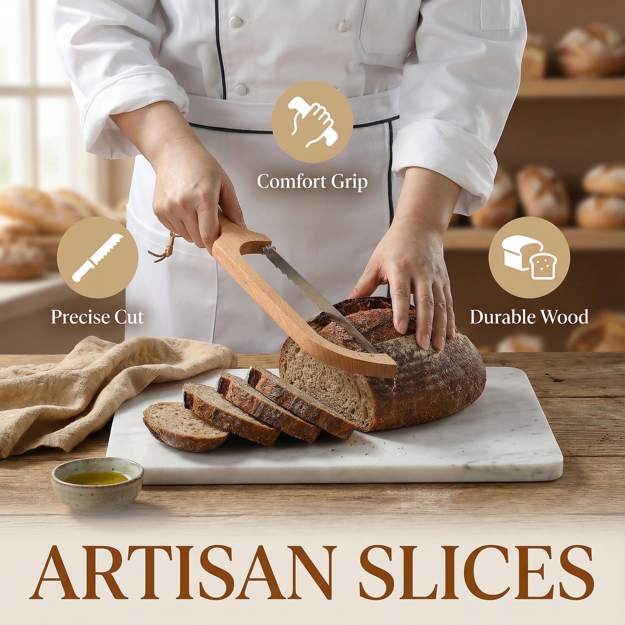 Solid wood construction of HGTC bread knife