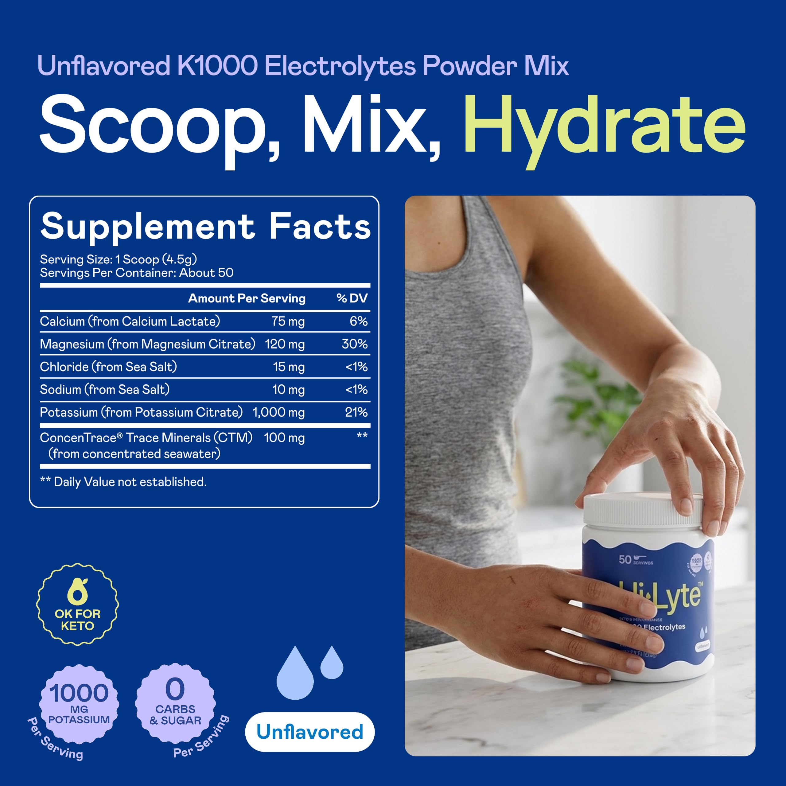 Unflavored electrolytes powder mix 50 servings Hi-Lyte