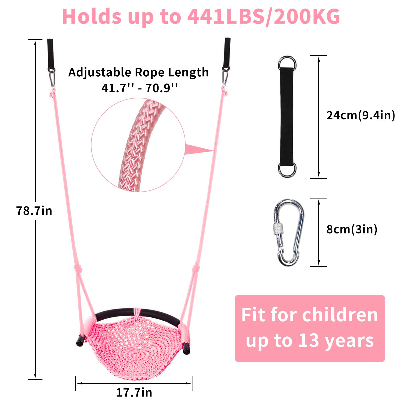 Hi-Na Tree Swing for Kids adjustable rope length 100 cm to 180 cm