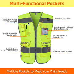 9 pocket safety vest with built-in zipper pocket and D-rings