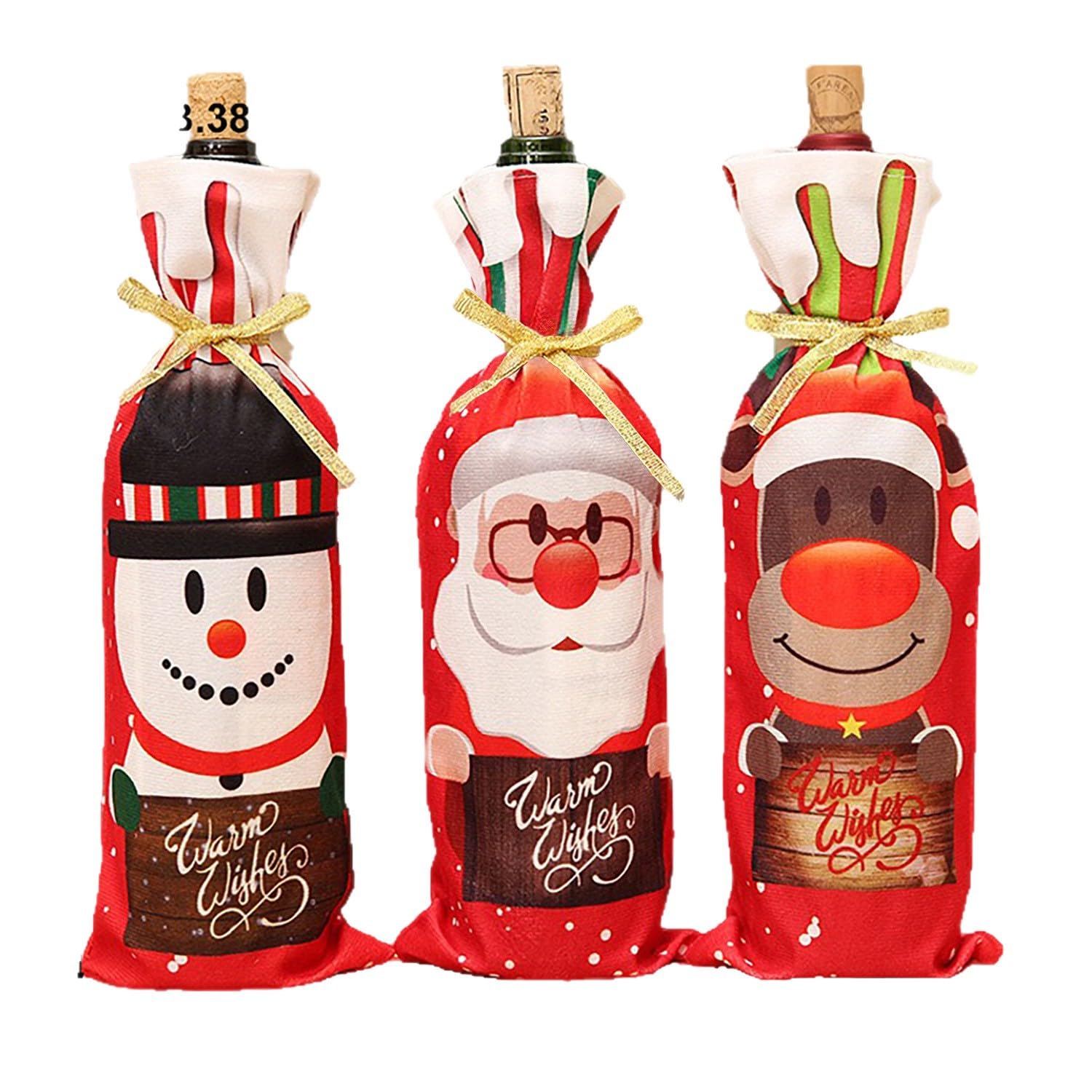 Hiflyer 3 pack Christmas wine bottle cover set with Santa pattern