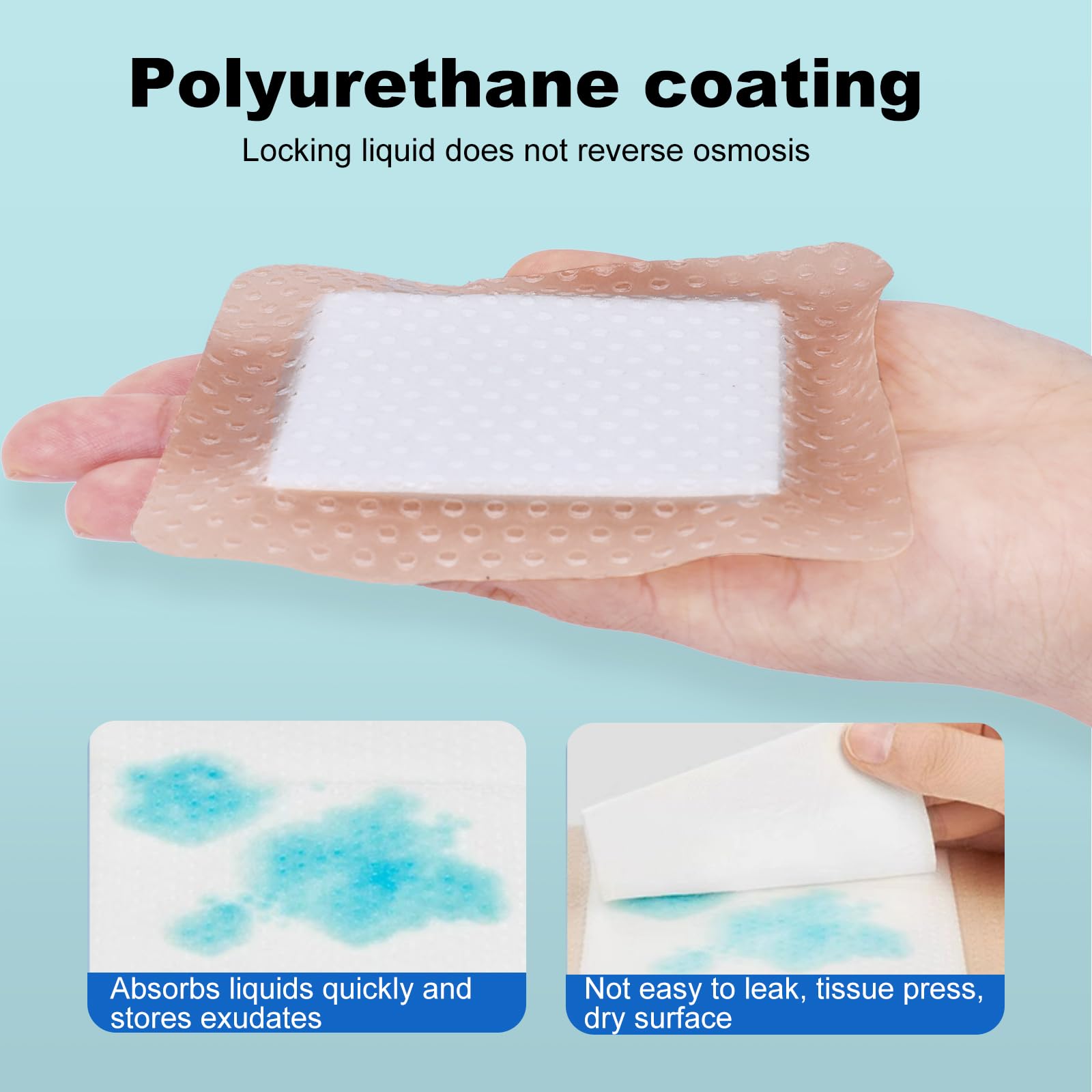 high absorbency foam core holds up to 15x weight in exudate